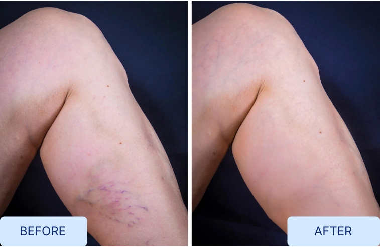 Antes y después del tratamiento de varices